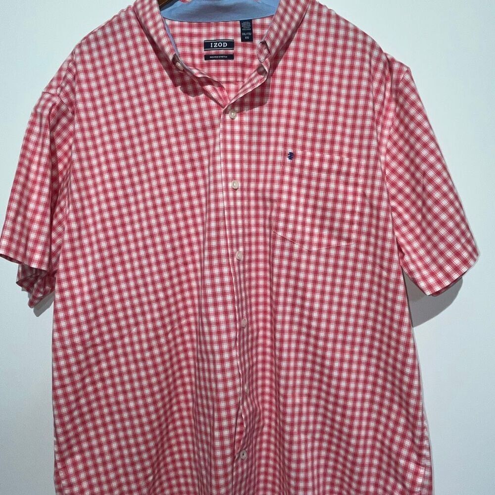 IZOD Men's White Red Plaid Non-Iron Stretch Short Sleeve Button Up Shirt XXL